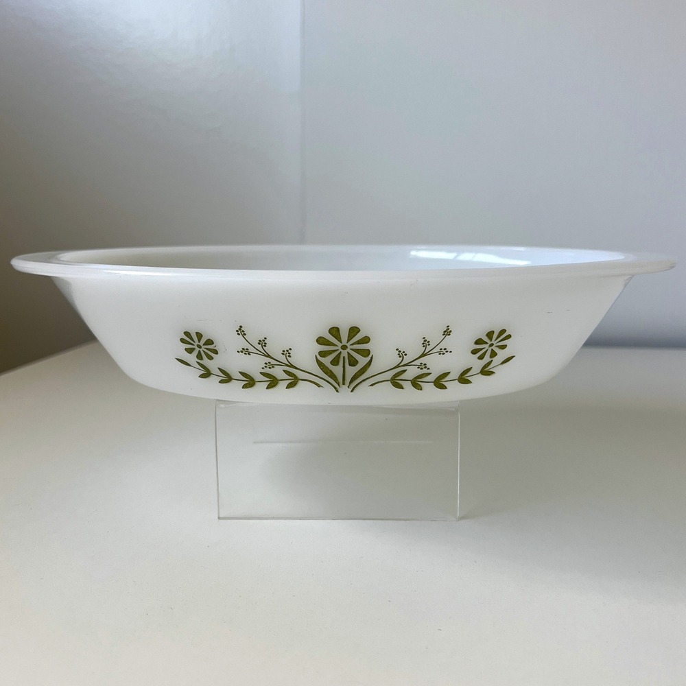 Vintage Glasbake Green Daisy Divided Milk Glass Serving Casserole Dish J2352